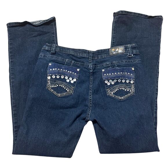 Western Y2K Rodeo Glam McBling Size L 13 Rhinestone Studded Denim Bootcut Jeans - Picture 2 of 8